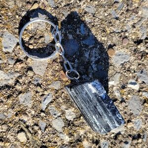 Black Stone Tourmaline Crystal Keychain